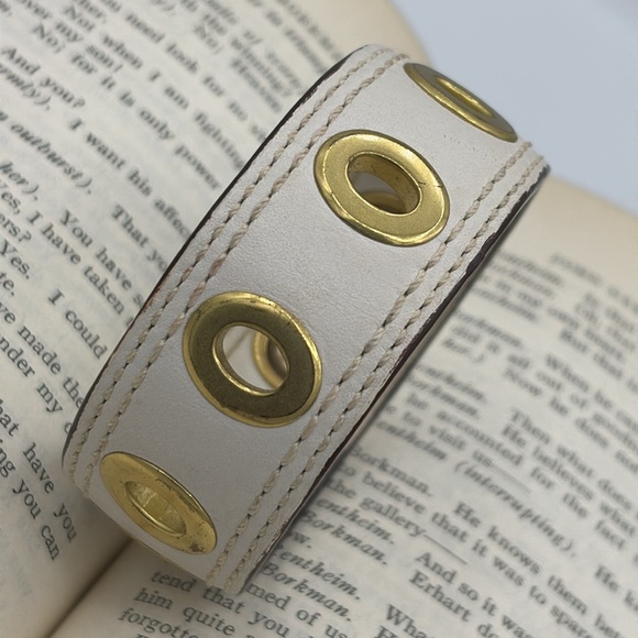 Coach Leather Off-White Bangle Bracelet with Gold-tone Grommets - Picture 2 of 8